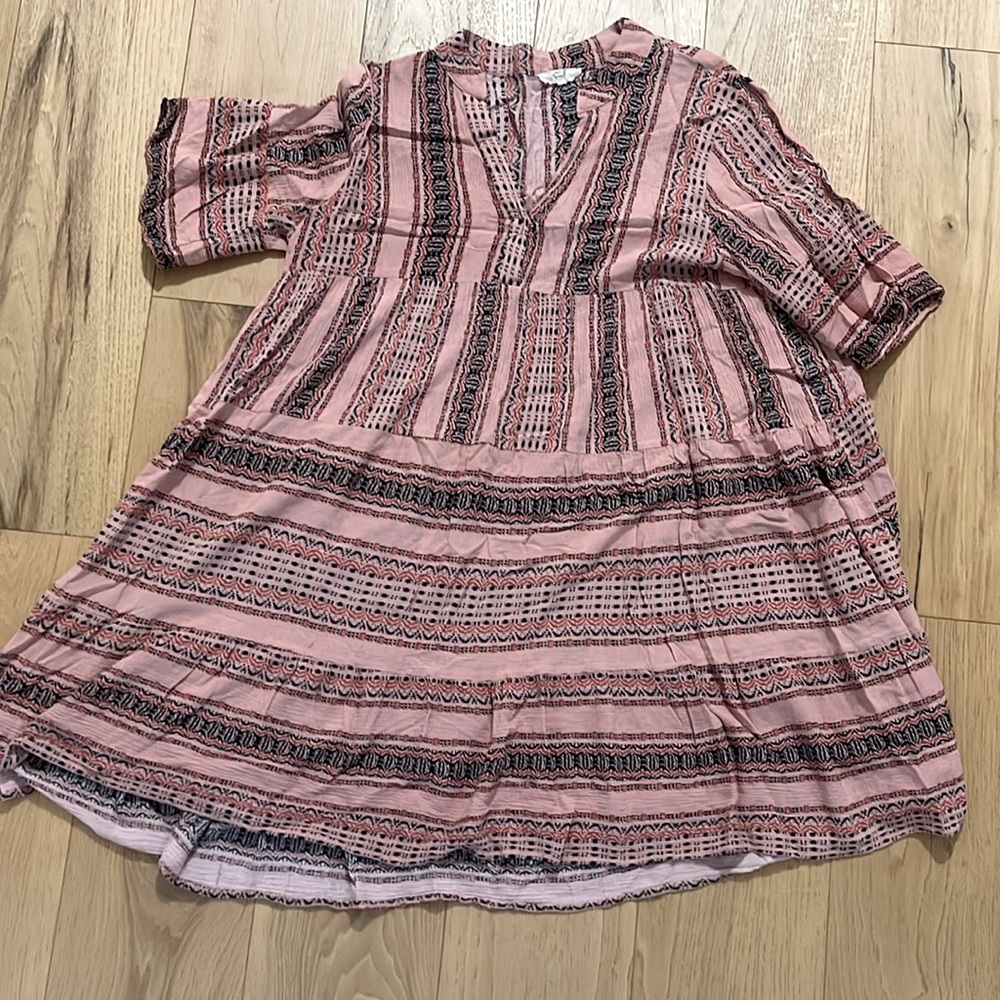 Tiered, coral swing dress